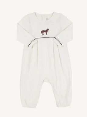 LS Bradford Romper Palmetto Pearl & Gray Bay Brown with Horse Embroidery Derby